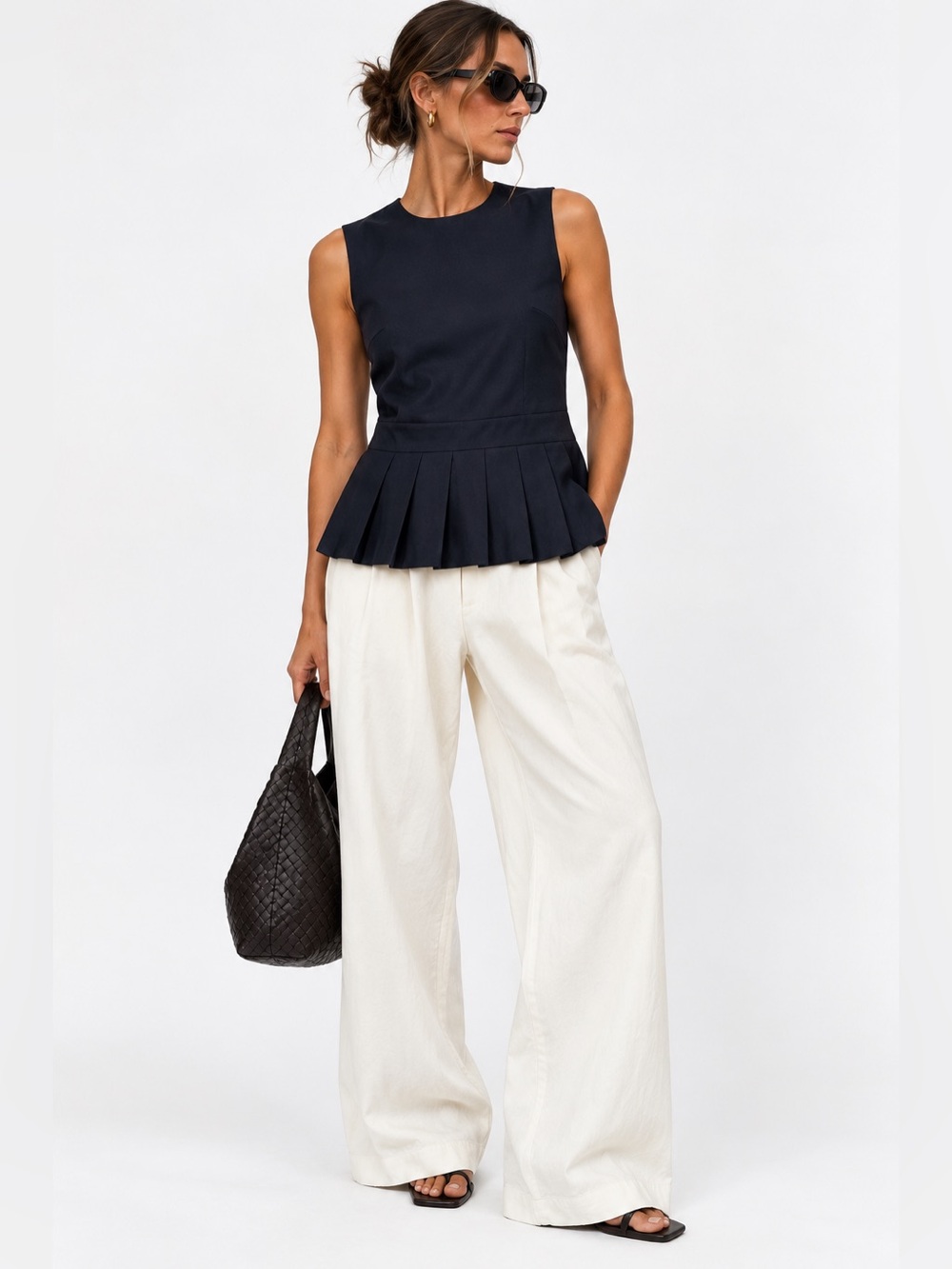 Marni 100% Wool Peplum Top IT 40 Navy Sleeveless Pleated Designer 2012